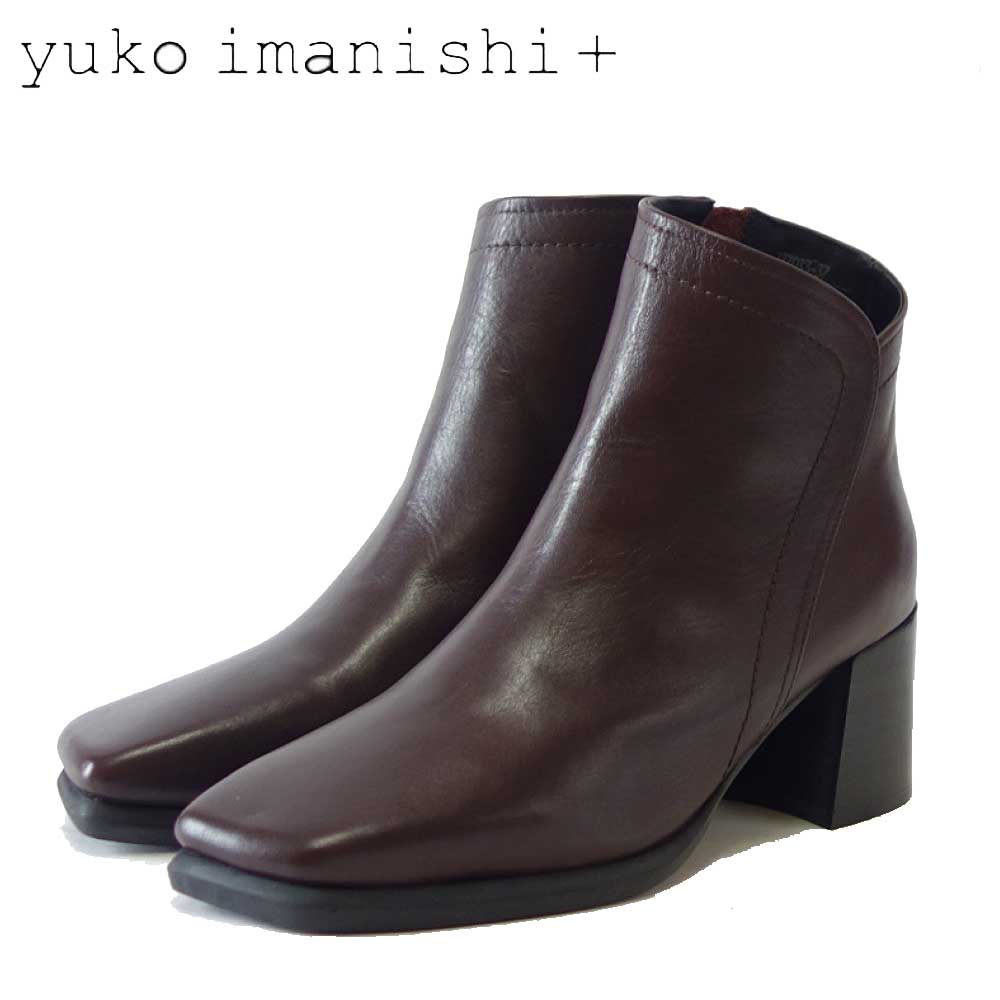 yuko imanishi + ユーコ イマニシ+ 737033 ダークブラウン サイドジップブーツ 6.5cmヒール ショートブーツ 展開サイズ 23.5cm 24cm 24.5cm「靴」