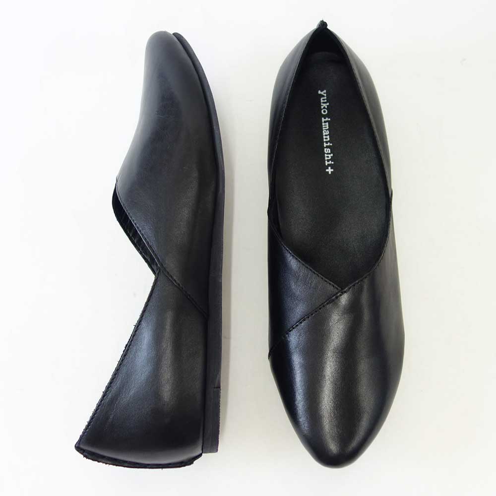 ユーコ イマニシ yuko imanishi + 76149 ブラック 甲深 Vカット フラット スリッポンシューズ 展開サイズ 23.5cm 24cm 24.5cm「靴」