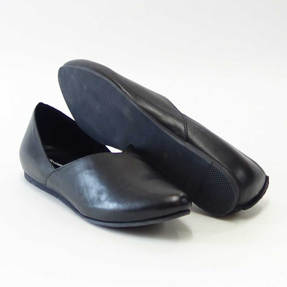 ユーコ イマニシ yuko imanishi + 76149 ブラック 甲深 Vカット フラット スリッポンシューズ 展開サイズ 23.5cm 24cm 24.5cm「靴」