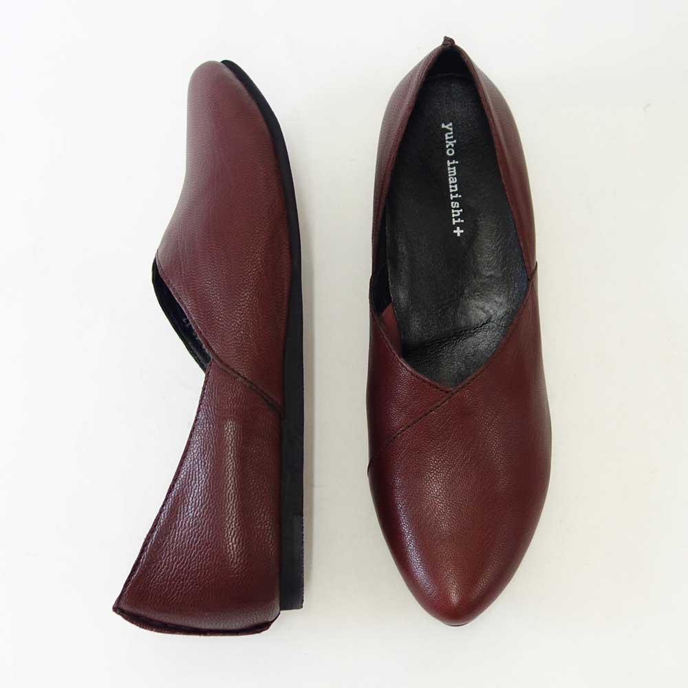 ユーコ イマニシ yuko imanishi + 76149 レッドブラウン 甲深 Vカット フラット スリッポンシューズ 展開サイズ 23cm 23.5cm 24cm「靴」