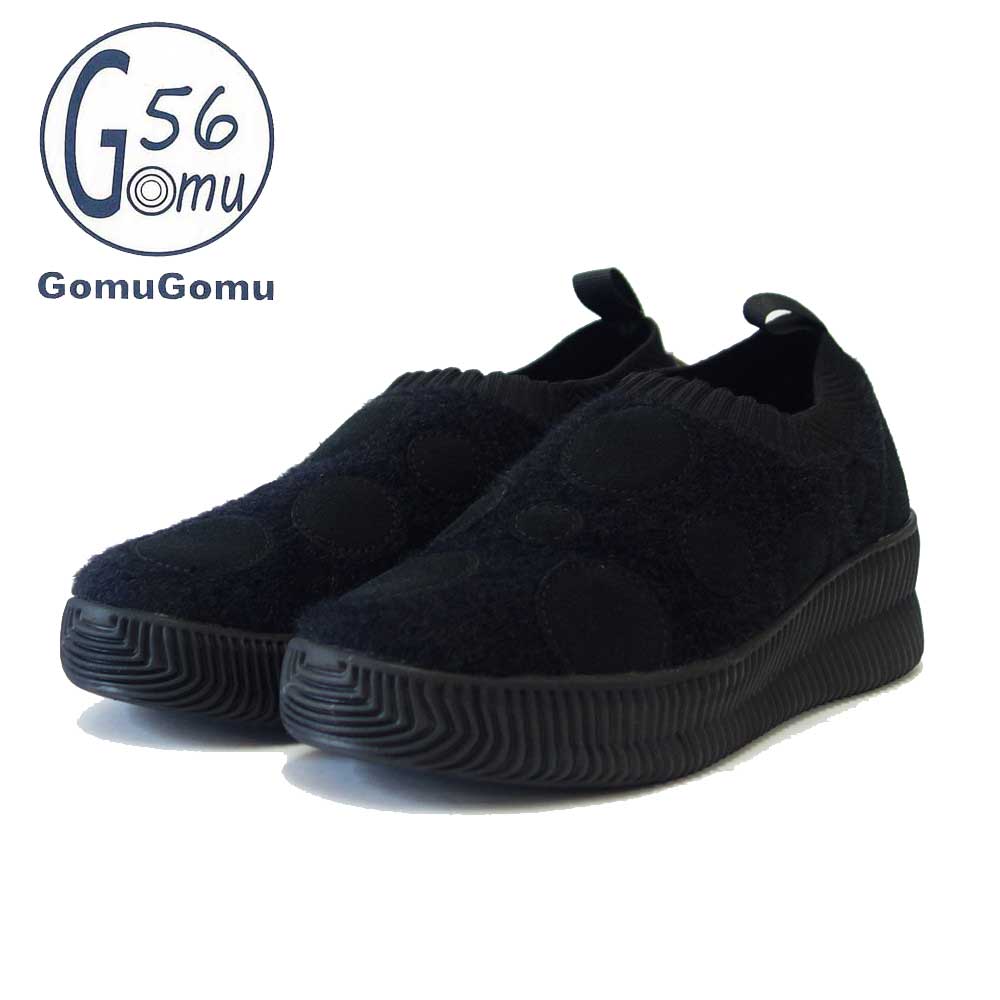 Gomu56 ゴムゴム 8024 (レディース) ドットデザイン 超軽量 ニットスニーカー ファー スリッポン ウェッジシューズ オフィス履き 外反母趾 水洗いOK「靴」
