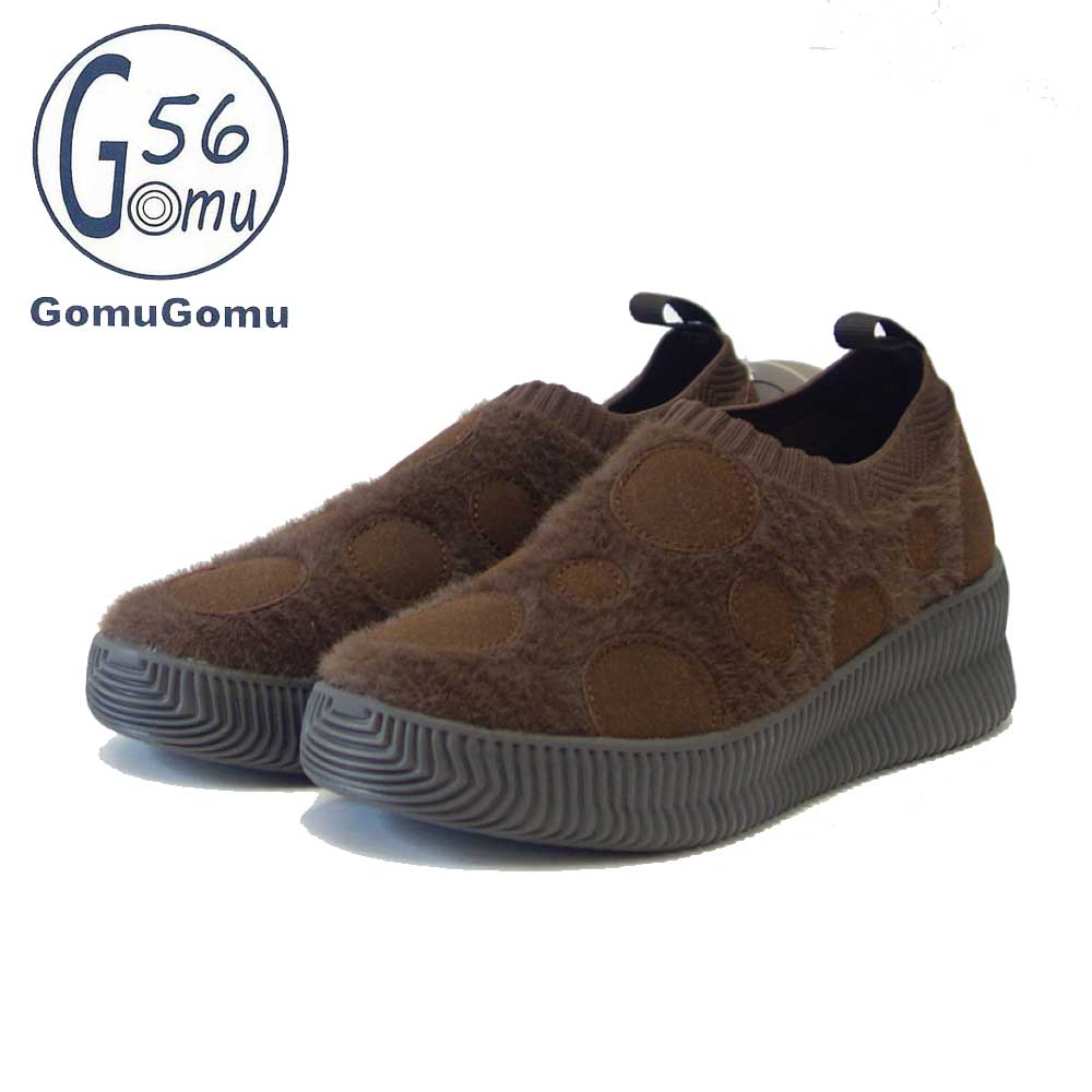 Gomu56 ゴムゴム 8024 (レディース) ドットデザイン 超軽量 ニットスニーカー ファー スリッポン ウェッジシューズ オフィス履き 外反母趾 水洗いOK「靴」