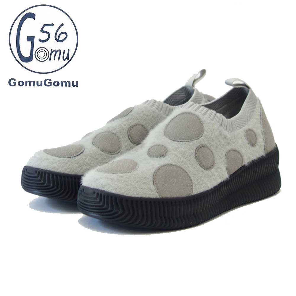 Gomu56 ゴムゴム 8024 (レディース) ドットデザイン 超軽量 ニットスニーカー ファー スリッポン ウェッジシューズ オフィス履き 外反母趾 水洗いOK「靴」