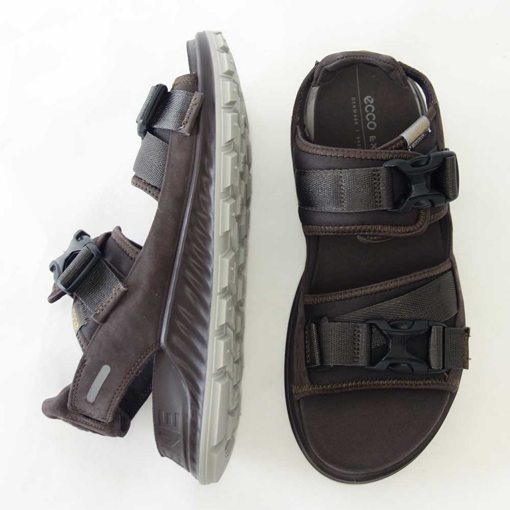 エコー ECCO EXOWRAP M 2S BUCKLE ダークブラウン 81181450670(メンズ)天然皮革 ストレッチ 3点ストラップ スポーツサンダル「靴」