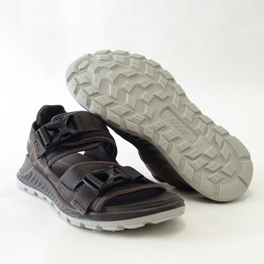 エコー ECCO EXOWRAP M 2S BUCKLE ダークブラウン 81181450670(メンズ)天然皮革 ストレッチ 3点ストラップ スポーツサンダル「靴」