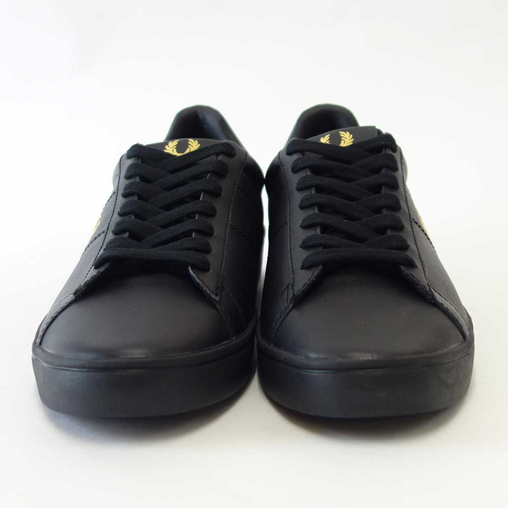 【SALE 30%OFF】 FRED PERRY フレッドペリー B 8250 102(ユニセックス)SPENCER LEATHER (スペンサー レザー) カラー:BLACK/METALLIC GOLD 天然皮革のローカットスニーカー 「靴」