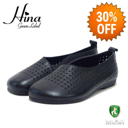 【SALE 30%OFF】 ヒナ グリーンレーベル Hina greenlavel  86619 ブラック(レディース カジュアルシューズ) 3E フラット 本革 レザー スリッポン 軽量 コンフォート クッションソール 滑りにくい 外反母趾対策 オブリーク「靴」