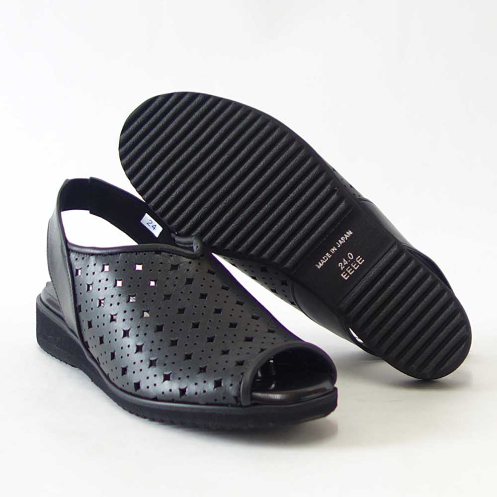 【SALE 30%OFF】 フィズリーン FIZZ REEN 90002 ブラック(レディースサンダル) 天然皮革 ゆったりEEEEのバックストラップ(日本製) コンフォート カジュアル 4E 「靴」