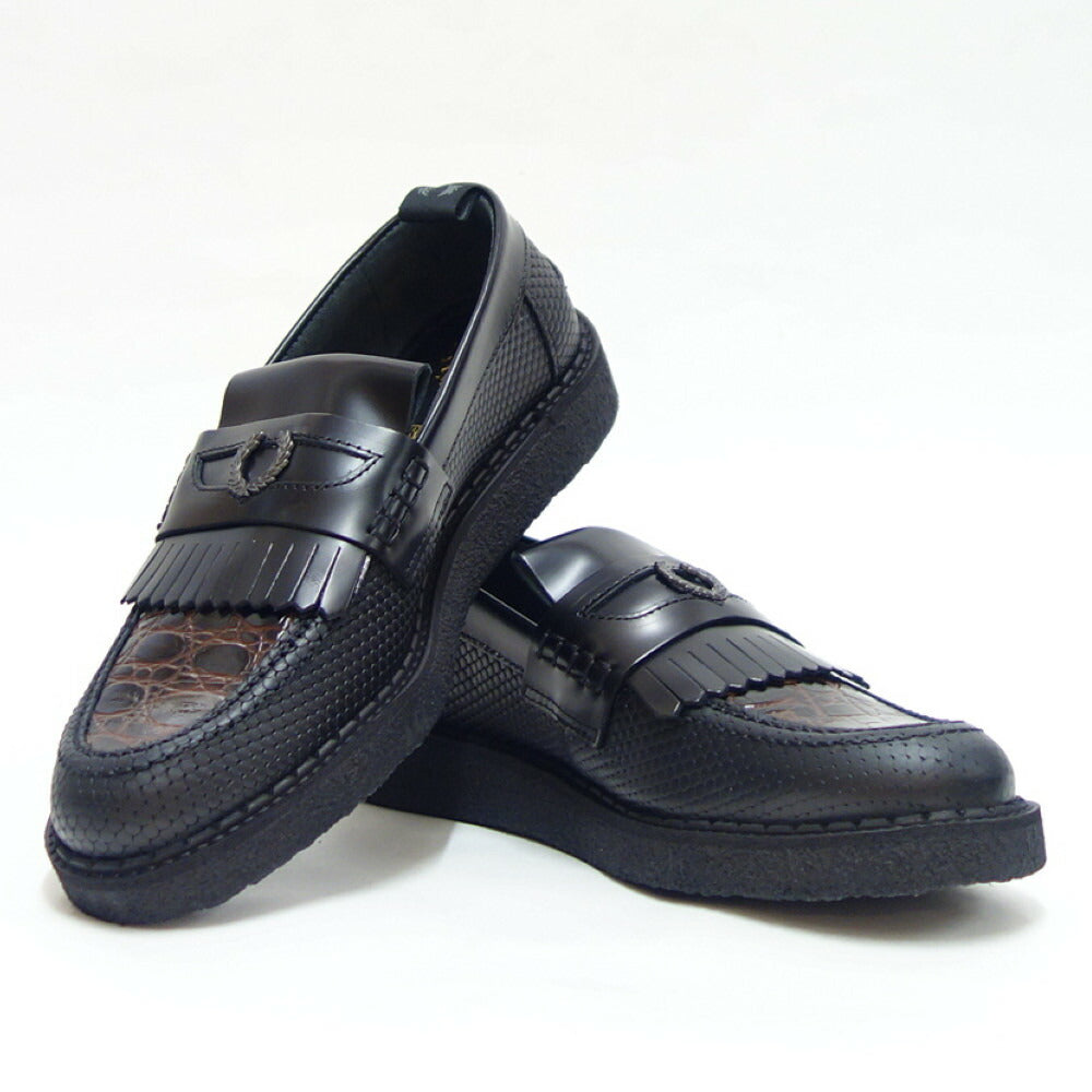 フレッドペリー FRED PERRY B9282 102(ユニセックス)Fred Perry George Cox TEXTURED LEATHER PENNY LOAFER カラー:ブラック スリッポン クレープソール「靴」
