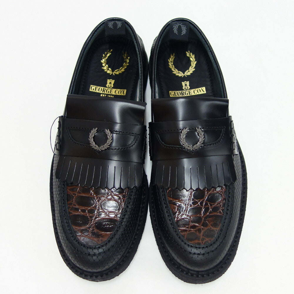 フレッドペリー FRED PERRY B9282 102(ユニセックス)Fred Perry George Cox TEXTURED LEATHER PENNY LOAFER カラー:ブラック スリッポン クレープソール「靴」