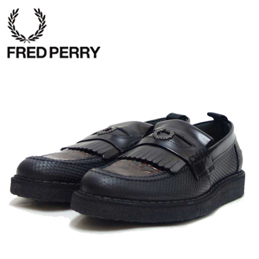 フレッドペリー FRED PERRY B9282 102(ユニセックス)Fred Perry George Cox TEXTURED LEATHER PENNY LOAFER カラー:ブラック スリッポン クレープソール「靴」
