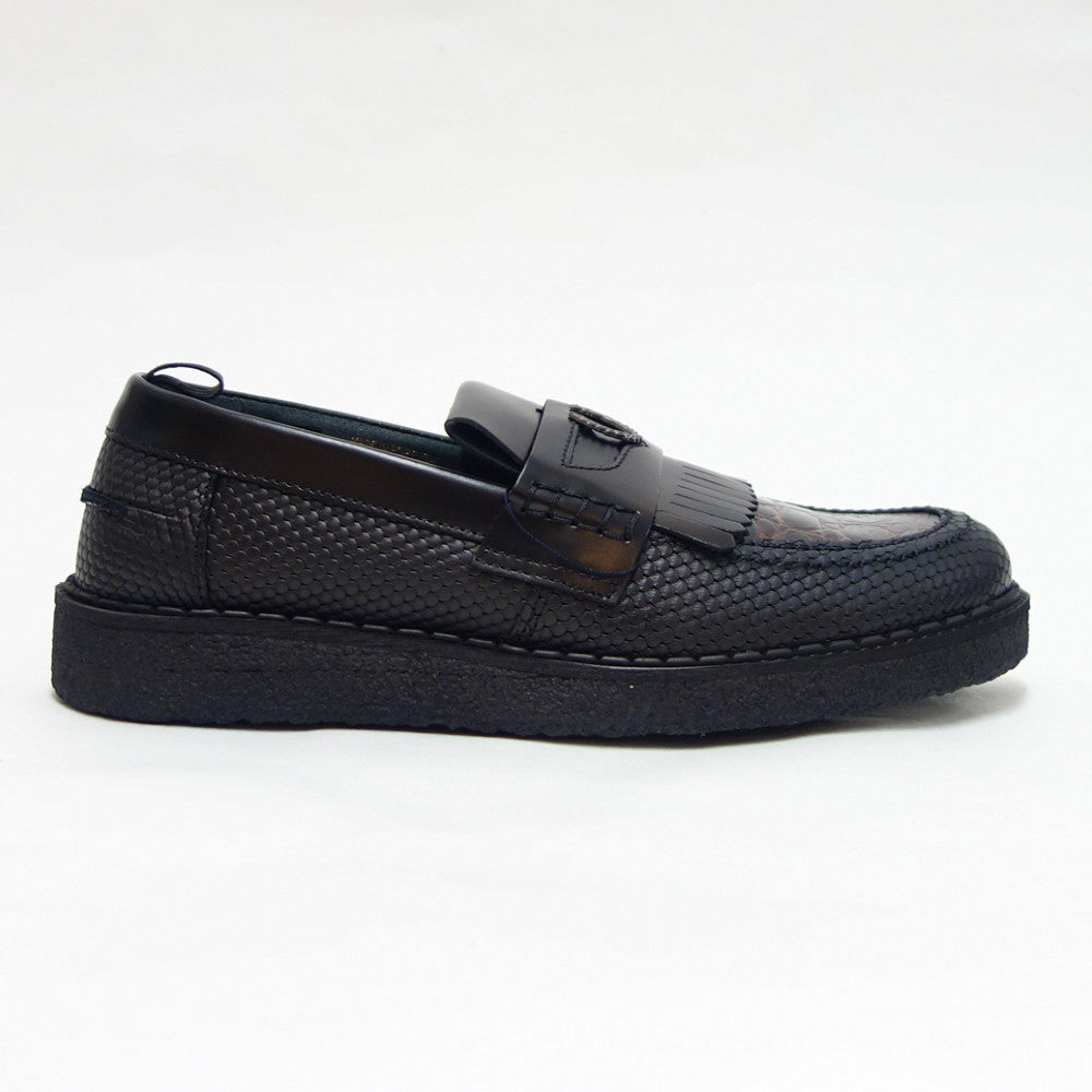 フレッドペリー FRED PERRY B9282 102(ユニセックス)Fred Perry George Cox TEXTURED LEATHER PENNY LOAFER カラー:ブラック スリッポン クレープソール「靴」