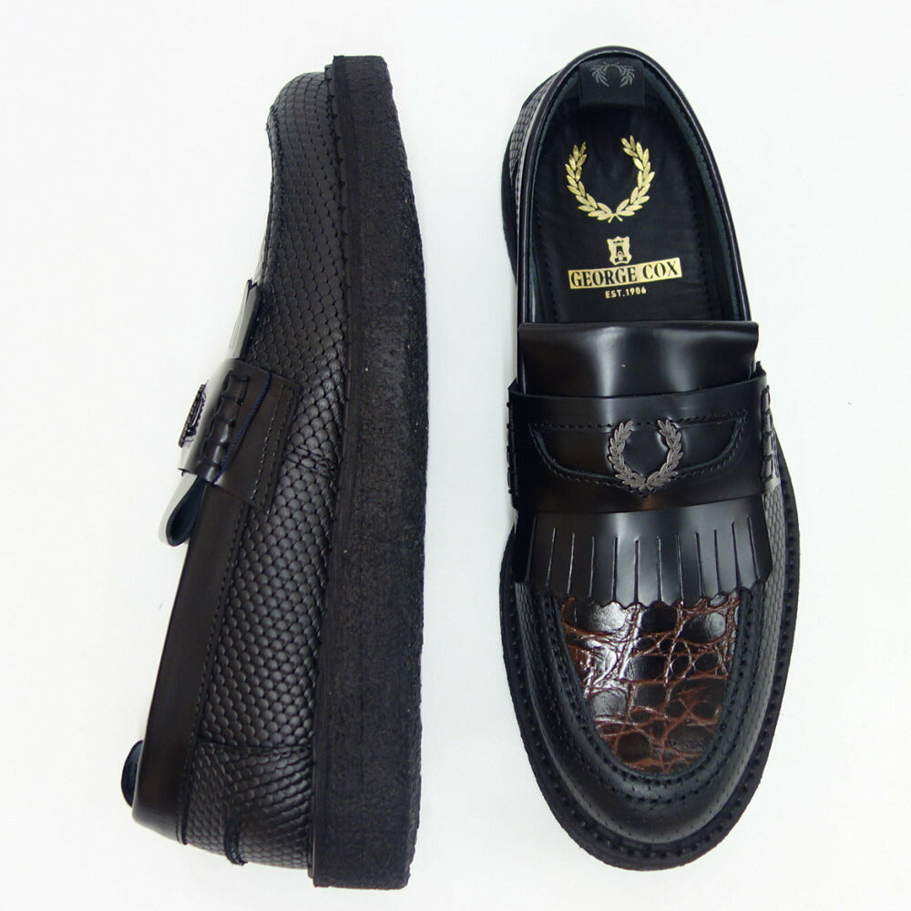 フレッドペリー FRED PERRY B9282 102(ユニセックス)Fred Perry George Cox TEXTURED LEATHER PENNY LOAFER カラー:ブラック スリッポン クレープソール「靴」