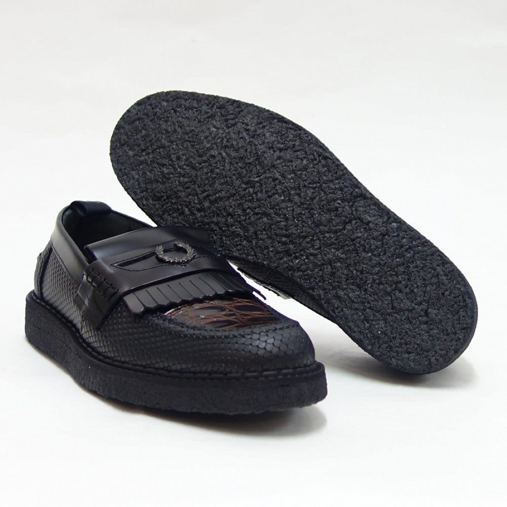 フレッドペリー FRED PERRY B9282 102(ユニセックス)Fred Perry George Cox TEXTURED LEATHER PENNY LOAFER カラー:ブラック スリッポン クレープソール「靴」