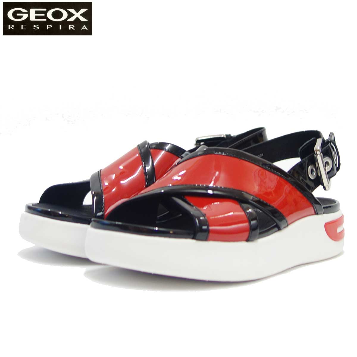 【SALE 50%OFF】 ジェオックス GEOX D 92CMA スカーレッド/ブラック(レディース)エナメル素材の中厚底サンダル 「靴」