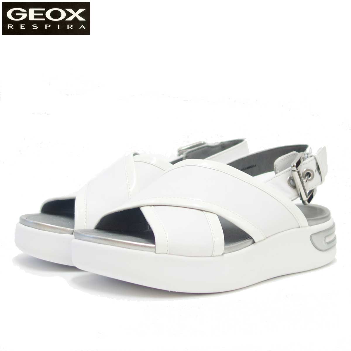 【SALE 50%OFF】 ジェオックス GEOX D 92CMA ホワイト(レディース)天然皮革の中厚底サンダル 「靴」