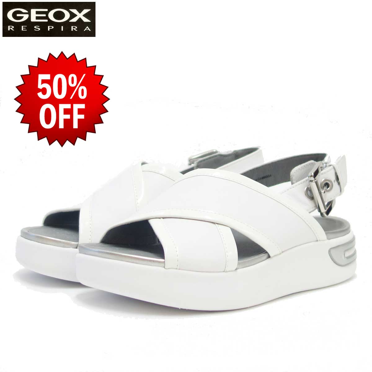 【SALE 50%OFF】 ジェオックス GEOX D 92CMA ホワイト(レディース)天然皮革の中厚底サンダル 「靴」