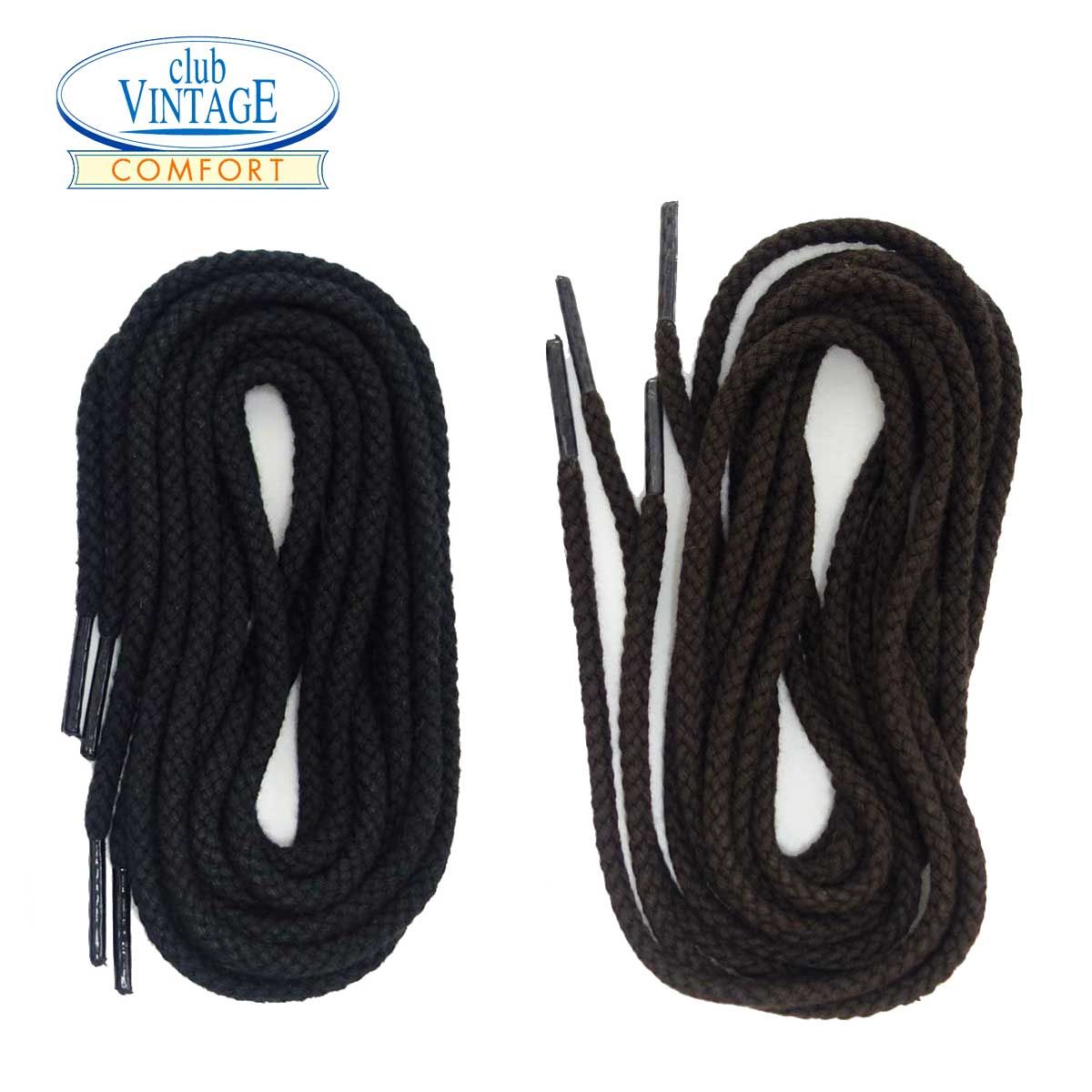 club VINTAGE COMFORT (クラブ・ヴィンテージ・コンフォート) 丸紐太(石目丸 約4mm)シューレース ブラック・ブラウン 120cm メール便可