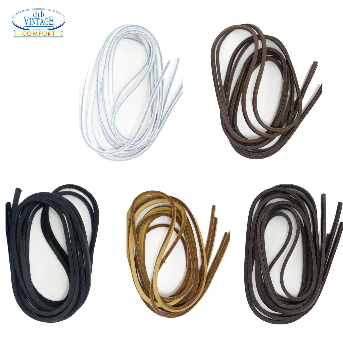 club VINTAGE COMFORT (クラブ・ヴィンテージ・コンフォート)  レザーシューレース(約3.5mm)角・スクエア  全5色 120cm (イタリア製) メール便可