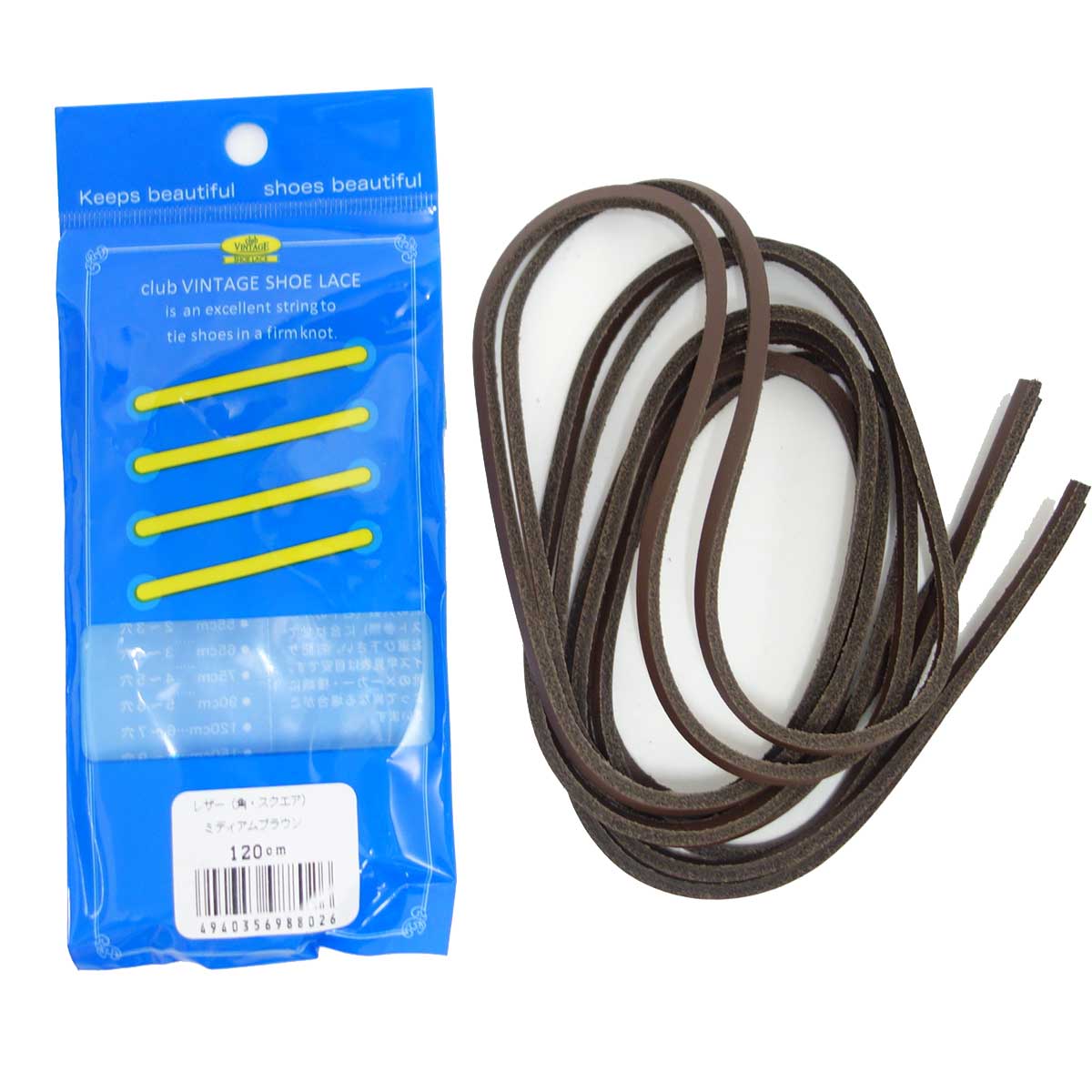 club VINTAGE COMFORT (クラブ・ヴィンテージ・コンフォート)  レザーシューレース(約3.5mm)角・スクエア  全5色 120cm (イタリア製) メール便可