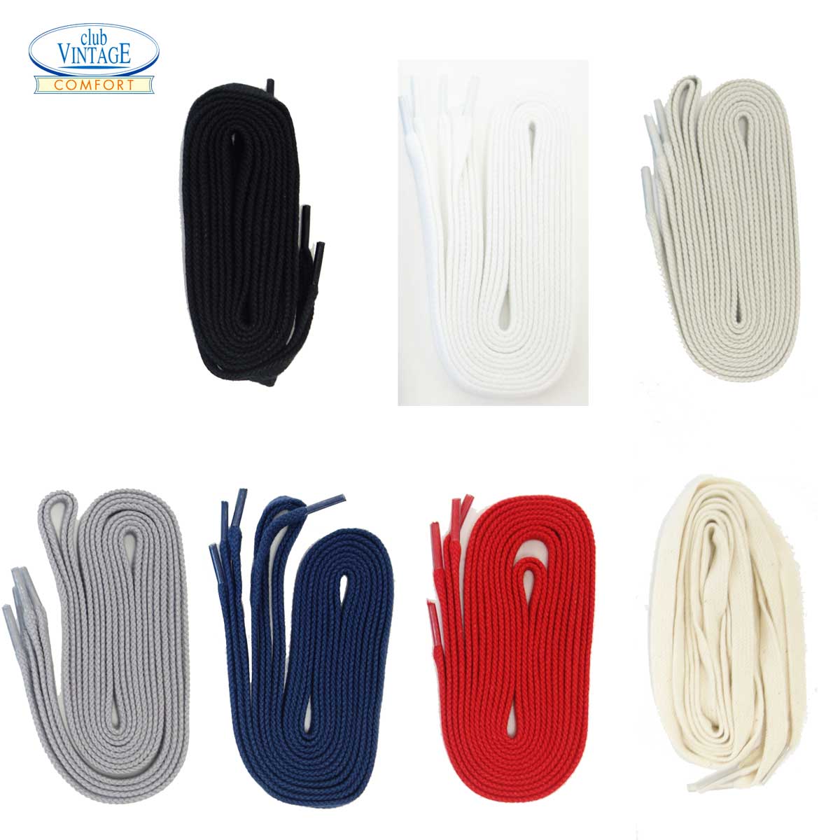 club VINTAGE COMFORT (クラブ・ヴィンテージ・コンフォート)  スニーカー用平紐(約7mm)シューレース  全7色 120cm メール便可