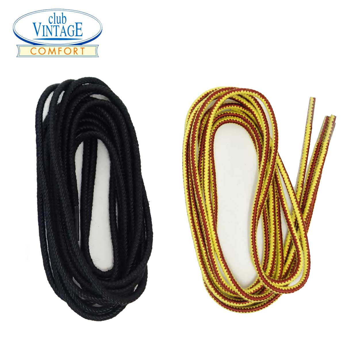club VINTAGE COMFORT (クラブ・ヴィンテージ・コンフォート)  ワークブーツ(約3mm)シューレース  ブラック・黄色/オレンジ 90cm 120cm メール便可