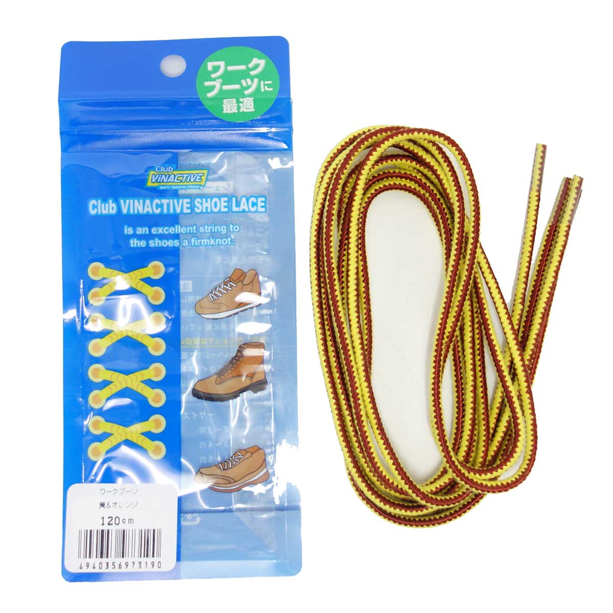 club VINTAGE COMFORT (クラブ・ヴィンテージ・コンフォート)  ワークブーツ(約3mm)シューレース  ブラック・黄色/オレンジ 90cm 120cm メール便可