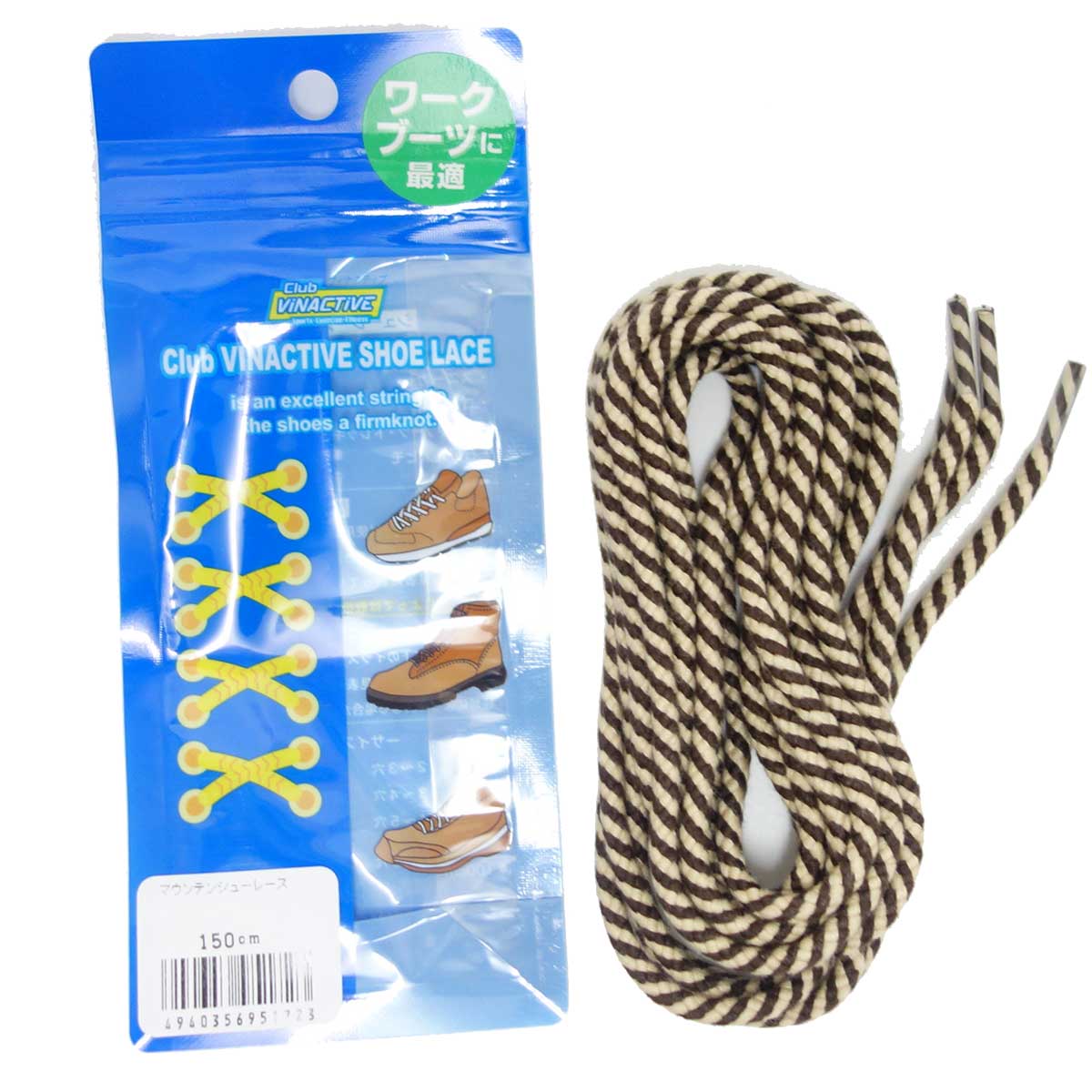 club VINTAGE COMFORT (クラブ・ヴィンテージ・コンフォート)  マウンテンシューレース(約4mm)石目丸  ツートン(ブラウン/ベージュ)150cm メール便可