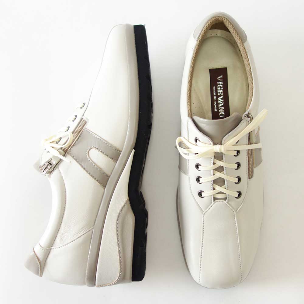VIGEVANO ビジェバノ 9731 オフホワイト(日本製)ゆったりEEEE レースアップシューズ ウェッジヒール ファスナー付き「靴」