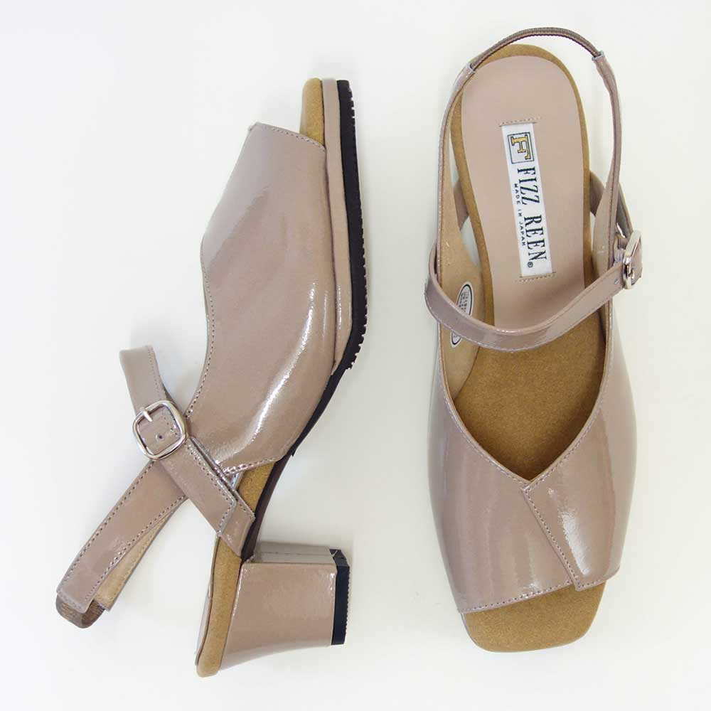 フィズリーンFIZZREEN9906オークエナメル(レディースサンダル)きれいに見えるEEEのバックストラップ(日本製)コンフォートカジュアル3E5cmヒール「靴」