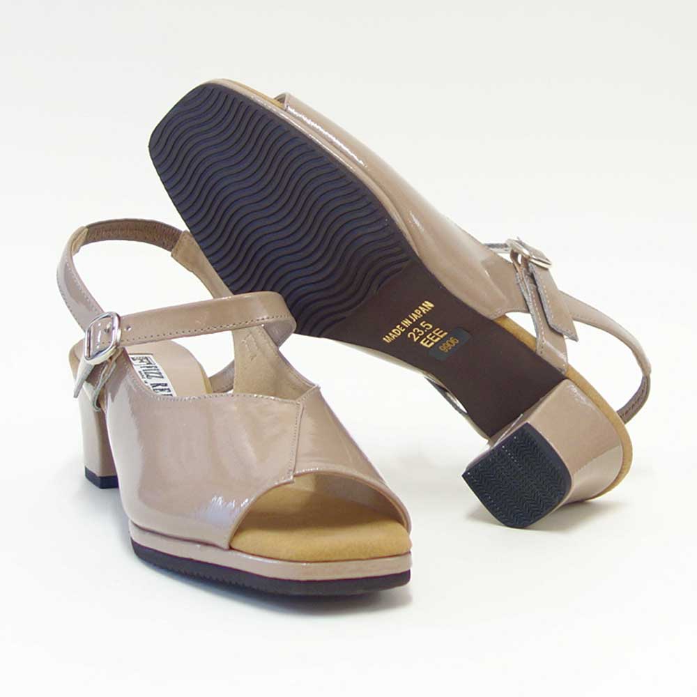 フィズリーンFIZZREEN9906オークエナメル(レディースサンダル)きれいに見えるEEEのバックストラップ(日本製)コンフォートカジュアル3E5cmヒール「靴」