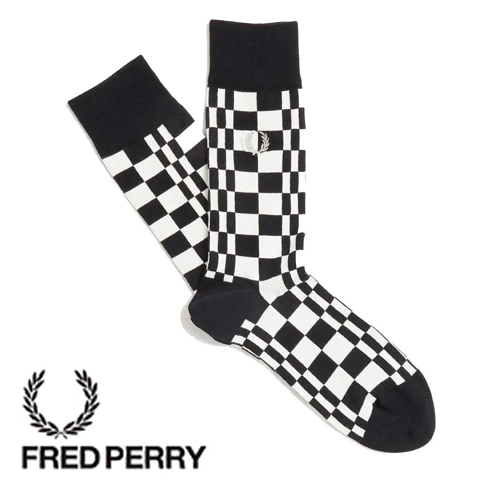 FRED PERRY フレッドペリー Chequerboard Socks C4137 230 BLACK / ECRU チャッカーボード ソックス(ポルトガル製)