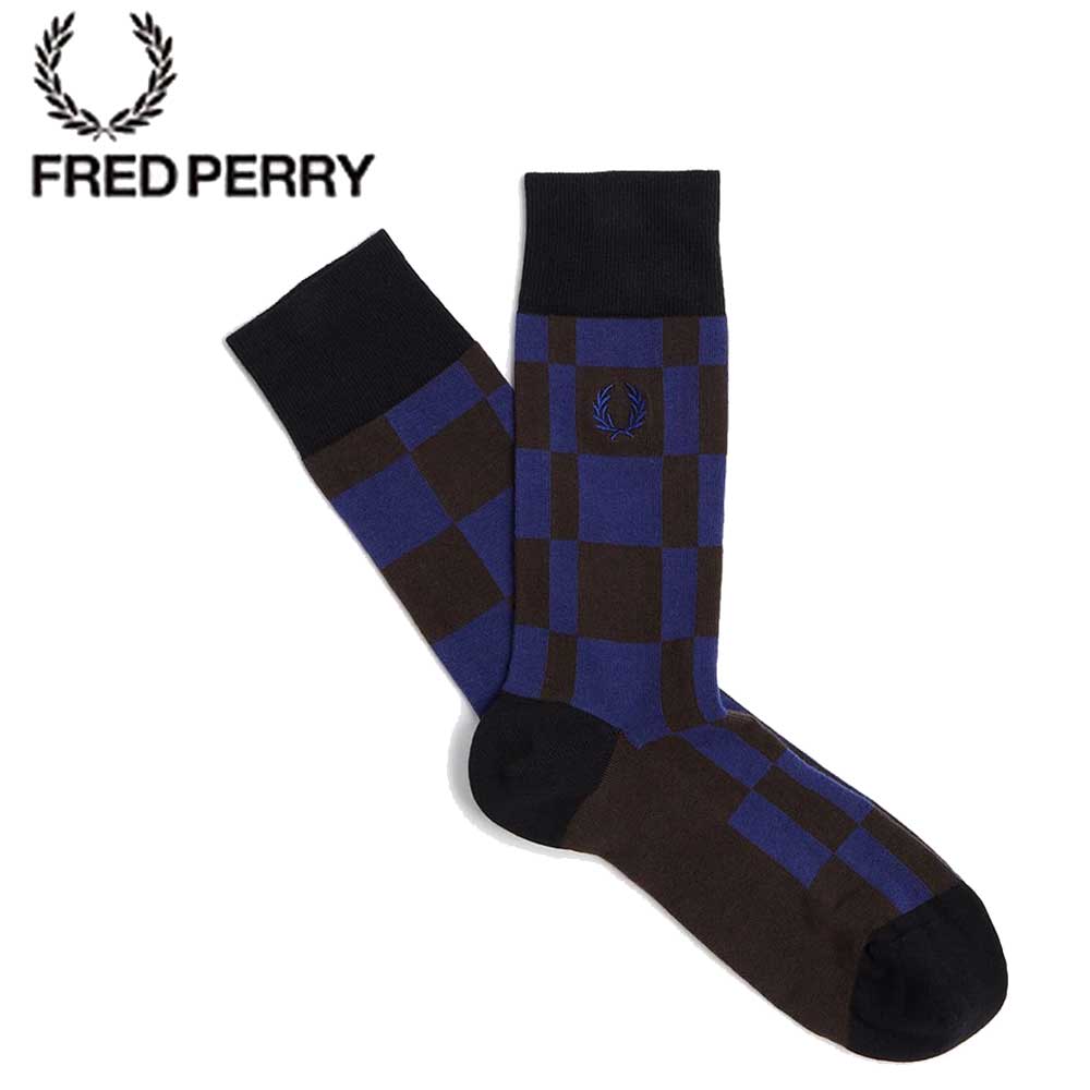 FRED PERRY フレッドペリー Checkerboard Socks C5132 (ポルトガル製) クルー ソックス 靴下