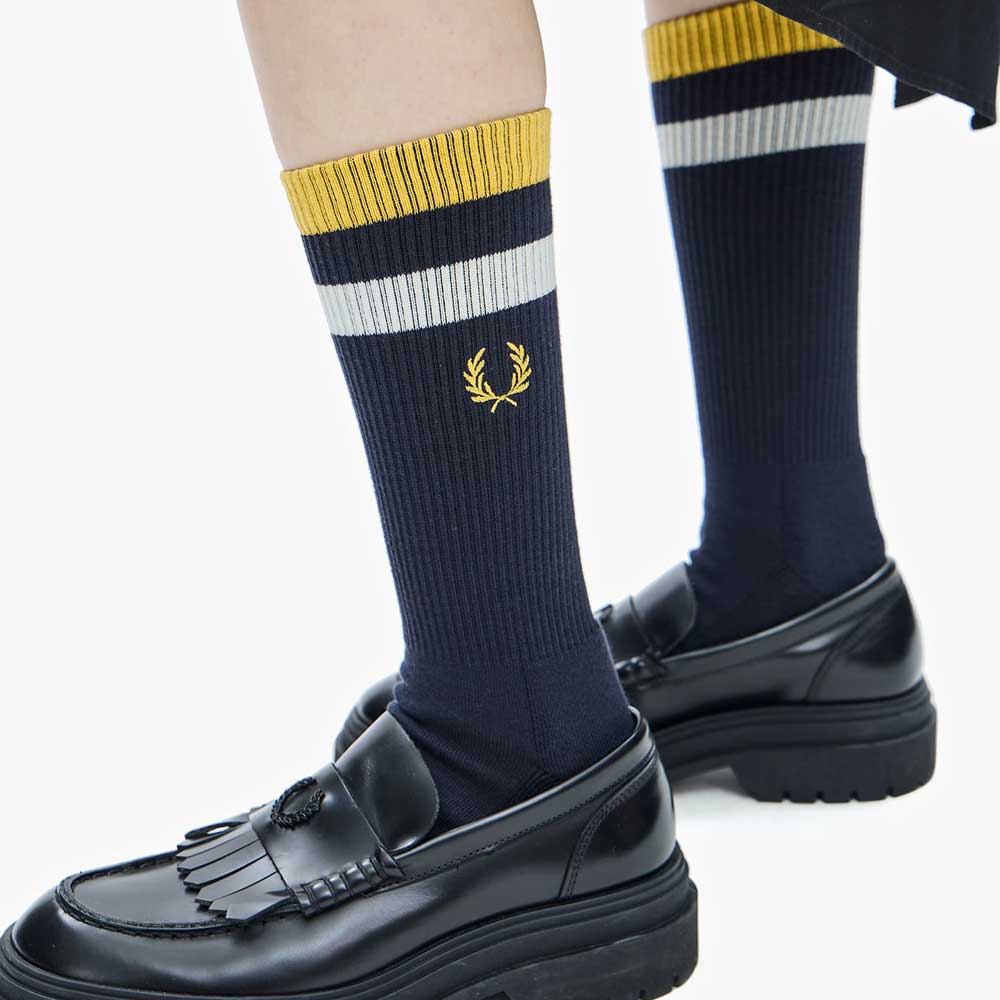 FRED PERRY フレッドペリー Bold Twin Tipped Socks C5138 (ポルトガル製) クルーソックス 靴下