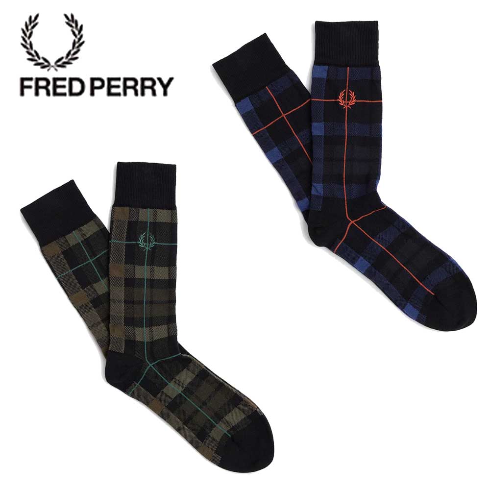 FRED PERRY フレッドペリー Tartan Socks C5141 (ポルトガル製) クルーソックス 靴下