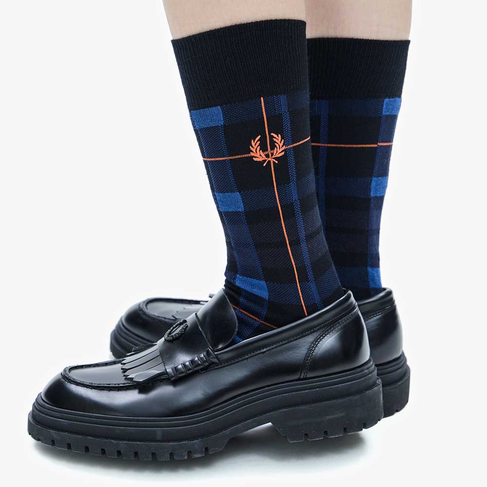 FRED PERRY フレッドペリー Tartan Socks C5141 (ポルトガル製) クルーソックス 靴下