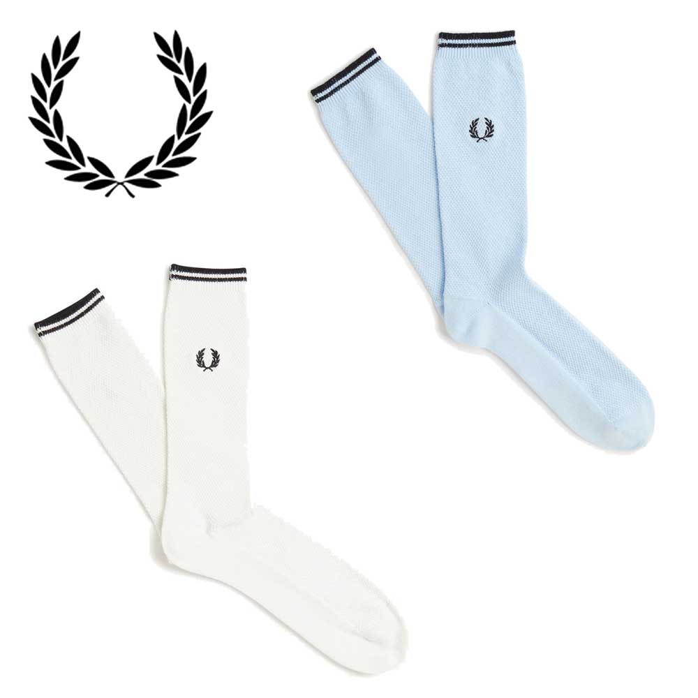 FRED PERRY フレッドペリー Tipped Socks C7170 LIGHT ICE / BLACK(S22) SNOWWHITE / BLACK(L59) ティップド ソックス(ポルトガル製)