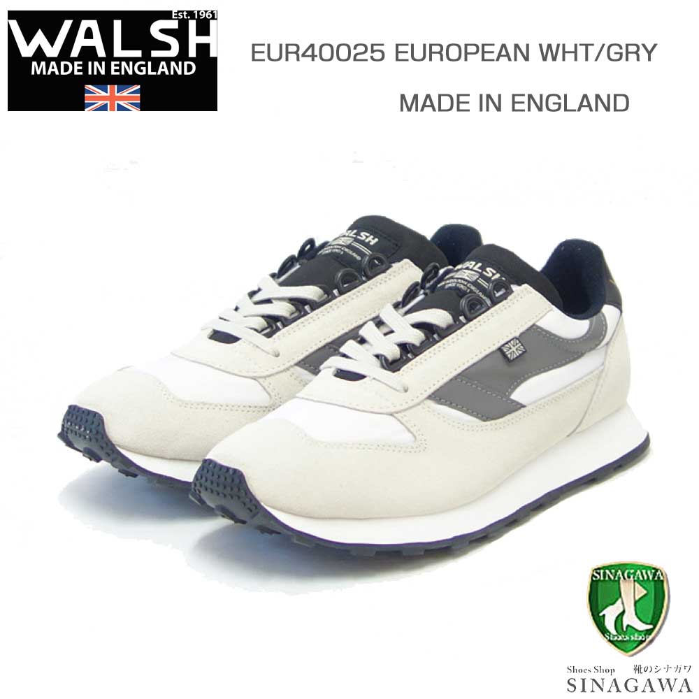 WALSH ウォルシュ EUR 40025(ユニセックス) European カラー:ホワイト/グレー(英国製) ヌバック&人工繊維&PVCのランニングスニーカー 「靴」