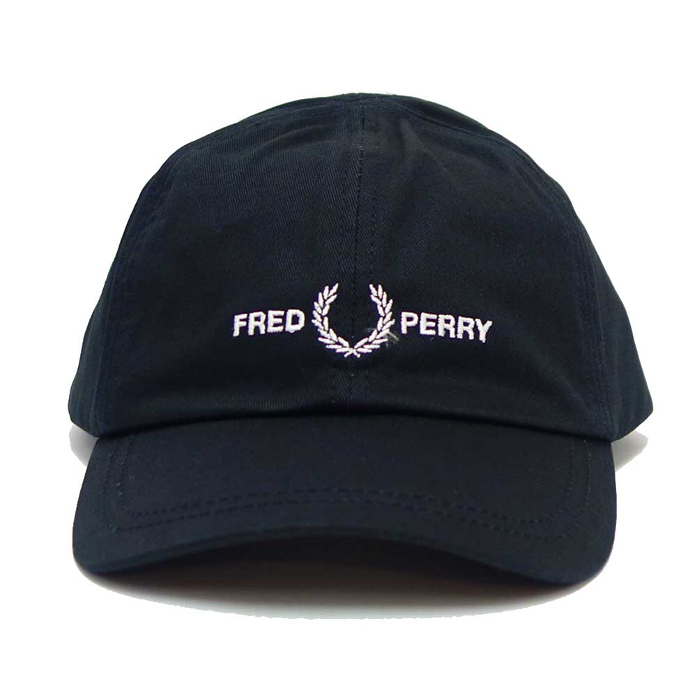FRED PERRY フレッドペリー Graphic Branded Twill Cap HW4630 464(ブラック) キャップ ユニセックス フリーサイズ 帽子 カーブドバイザー ストラップ調整