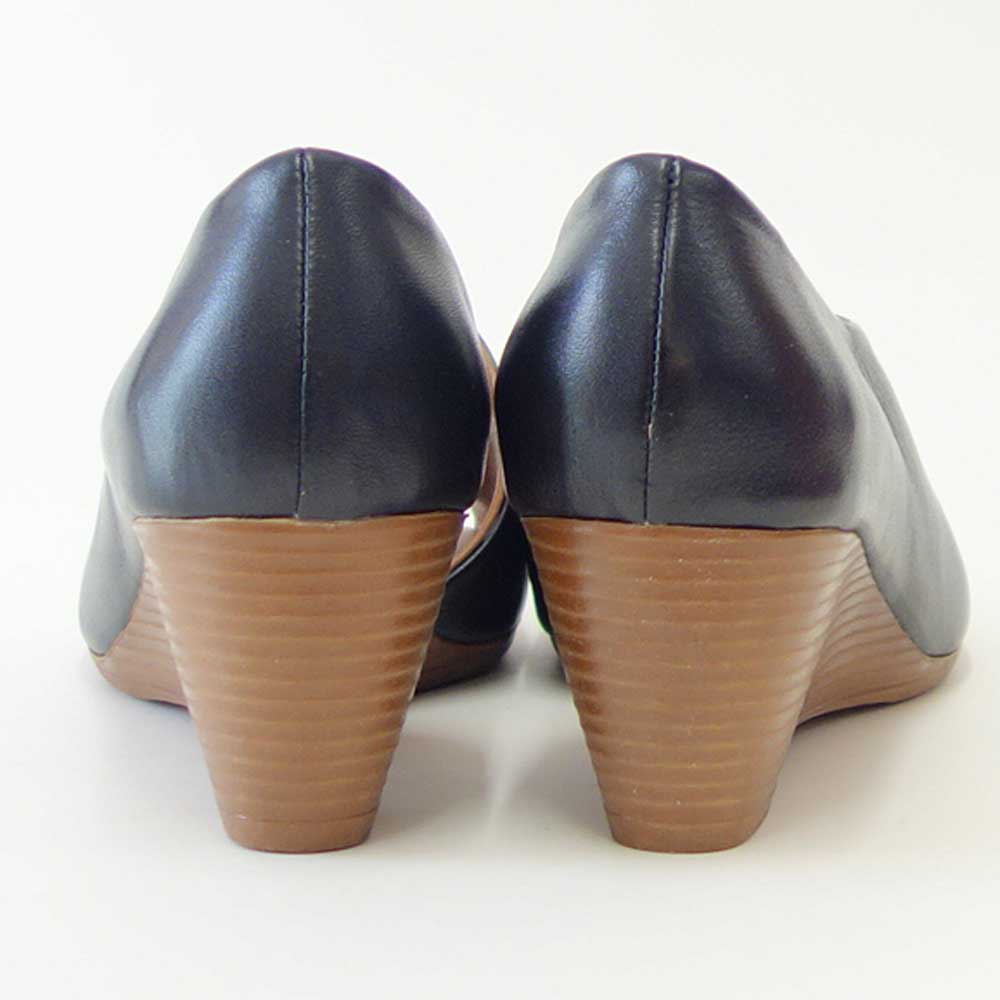 BUENOSHOESブエノJ2410ブラックオープントゥサイドカットサンダルトルコ製軽量ウェッジパンプス「靴」