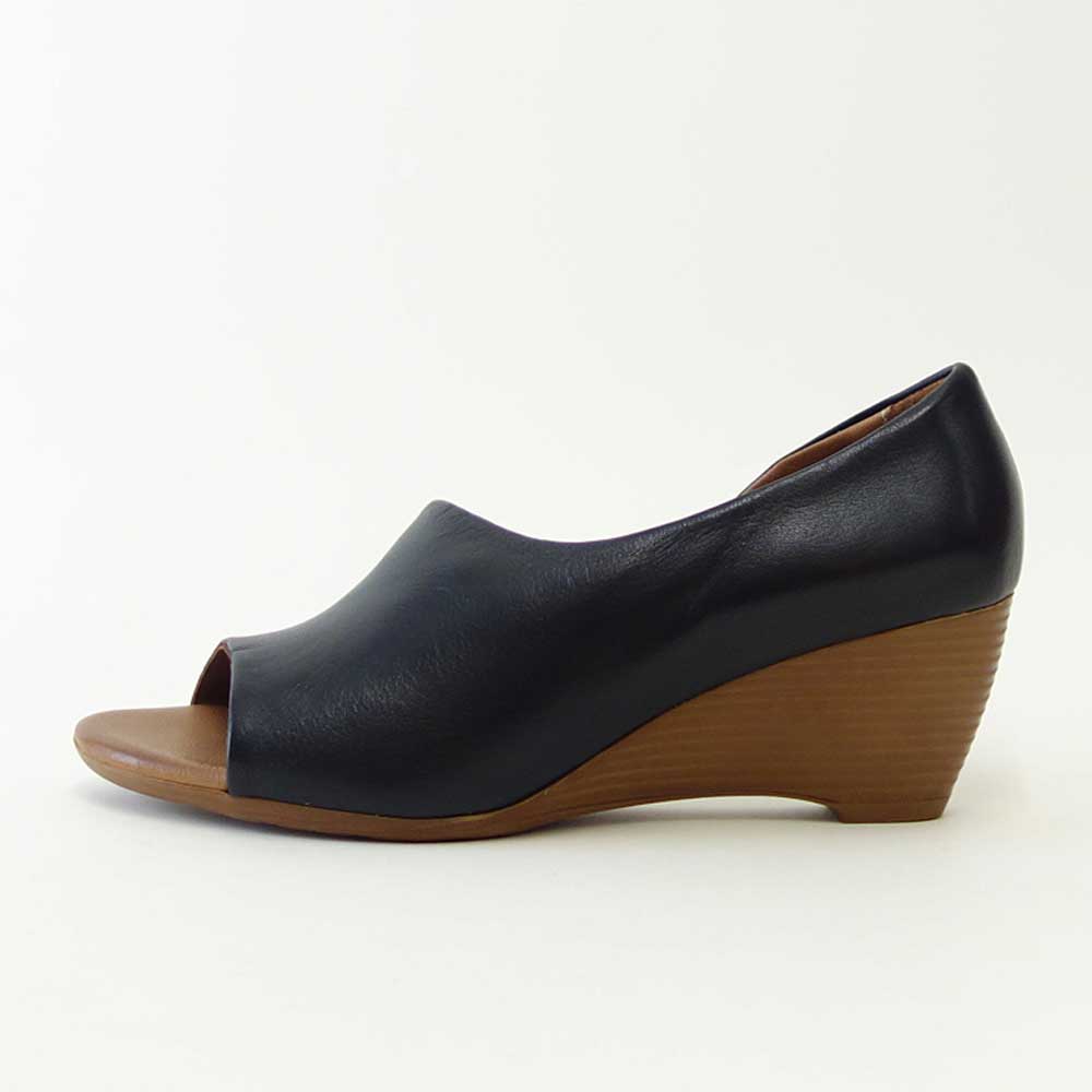 BUENOSHOESブエノJ2410ブラックオープントゥサイドカットサンダルトルコ製軽量ウェッジパンプス「靴」
