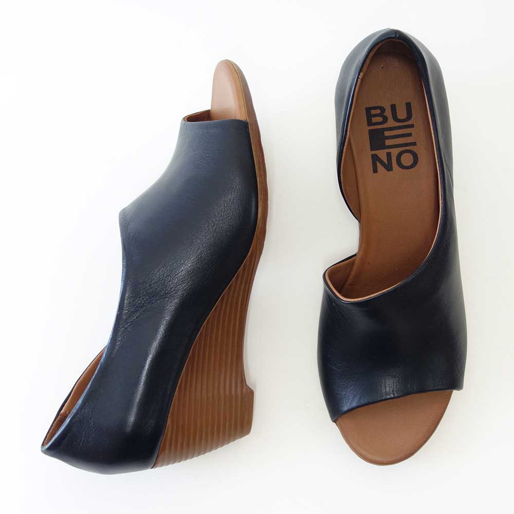 BUENOSHOESブエノJ2410ブラックオープントゥサイドカットサンダルトルコ製軽量ウェッジパンプス「靴」