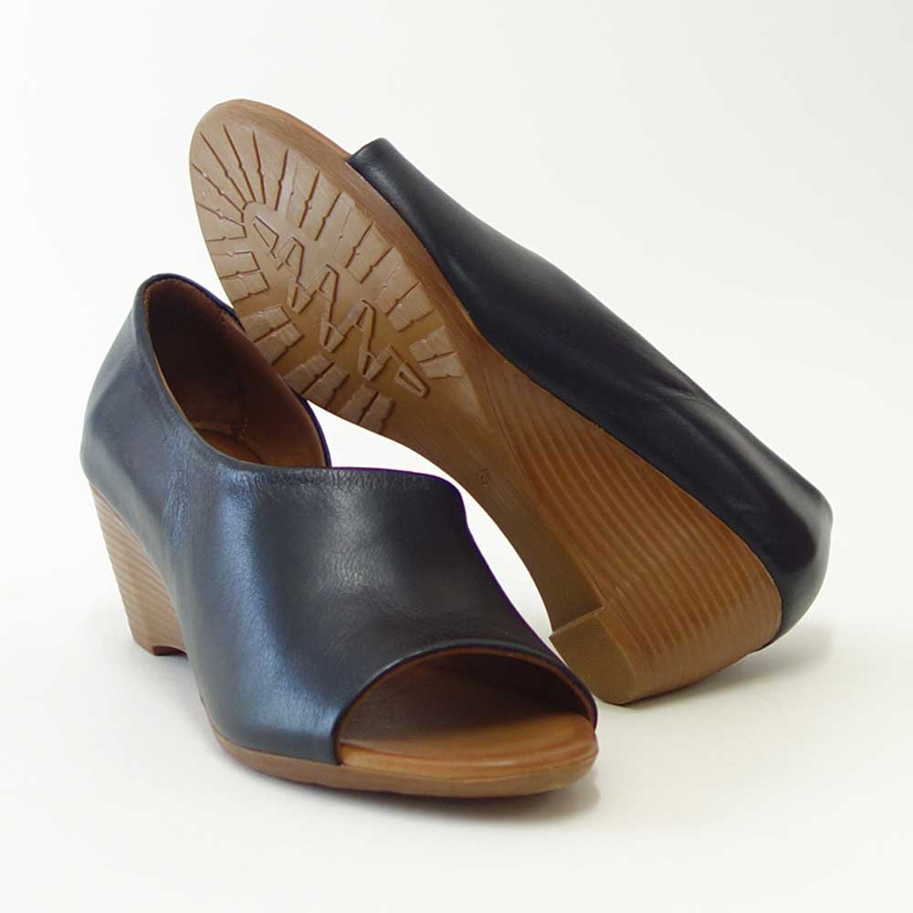 BUENOSHOESブエノJ2410ブラックオープントゥサイドカットサンダルトルコ製軽量ウェッジパンプス「靴」