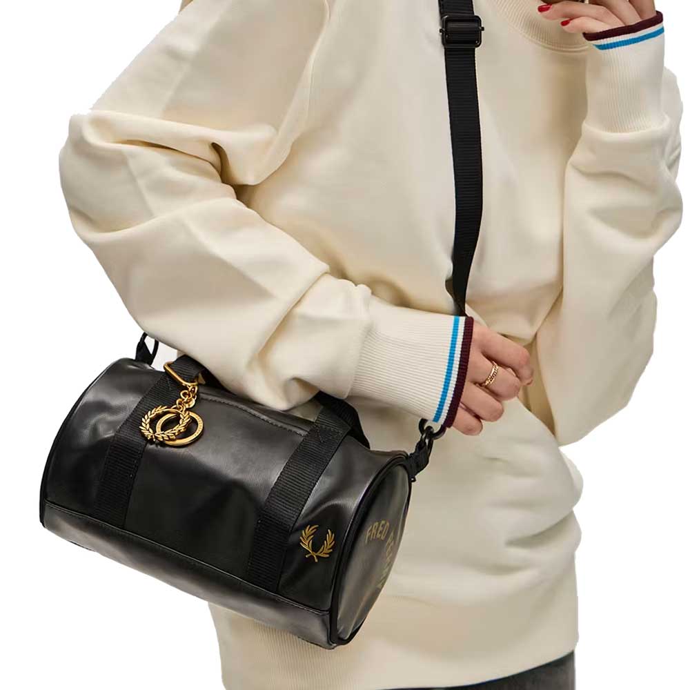 フレッドペリーバッグFREDPERRYTonalClassicMiniBarrelBagL1400774(BLACK/GOLD)ショルダーボストンバッグ