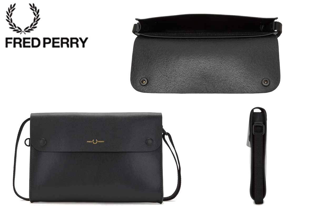 FRED PERRY フレッドペリー Burnished Leather Sacoche Bag L4330102(ブラック) ショルダーバッグ サコッシュ ボディバック メッセンジャーバッグ