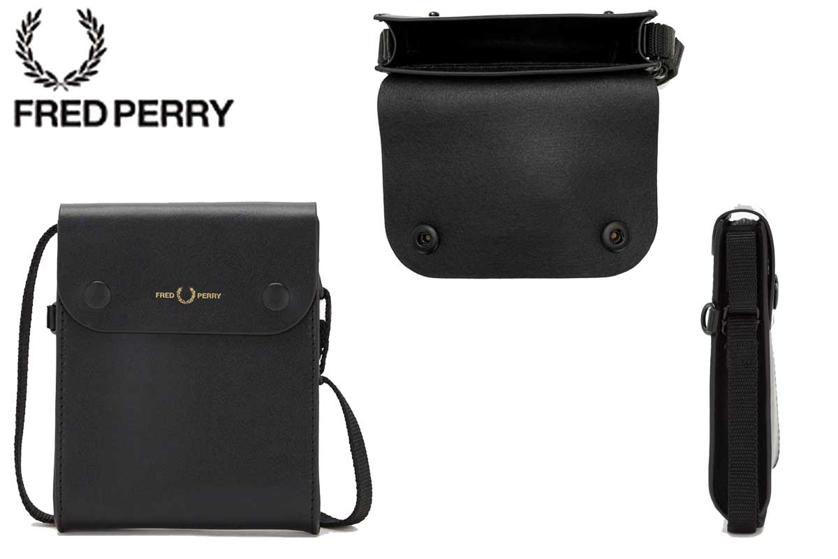 FRED PERRY フレッドペリー Burnished Leather Pouch Bag L4331102(ブラック) ショルダーバッグ ポーチ ボディバック メッセンジャーバッグ
