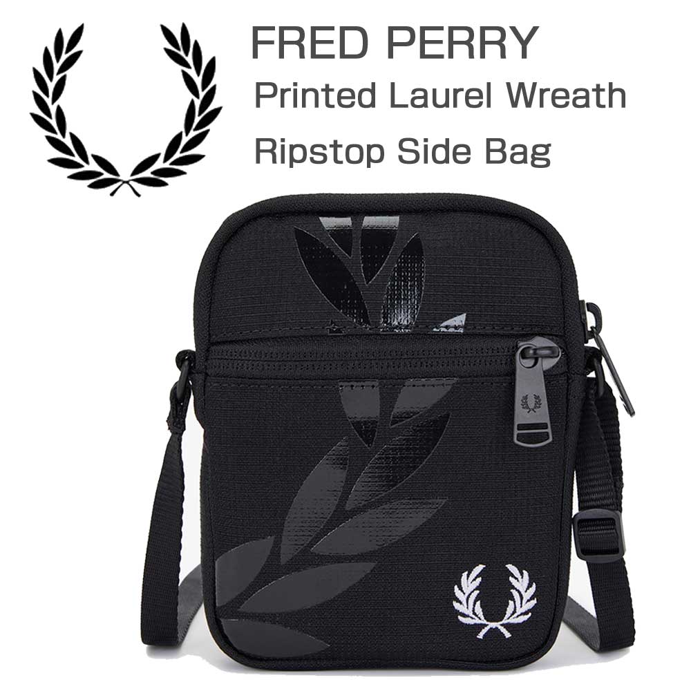 FREDPERRYフレッドペリーPrintedLaurelWreathRipstopCrossbodyBagL6277102(BLACK)ボディバックメッセンジャーバッグ