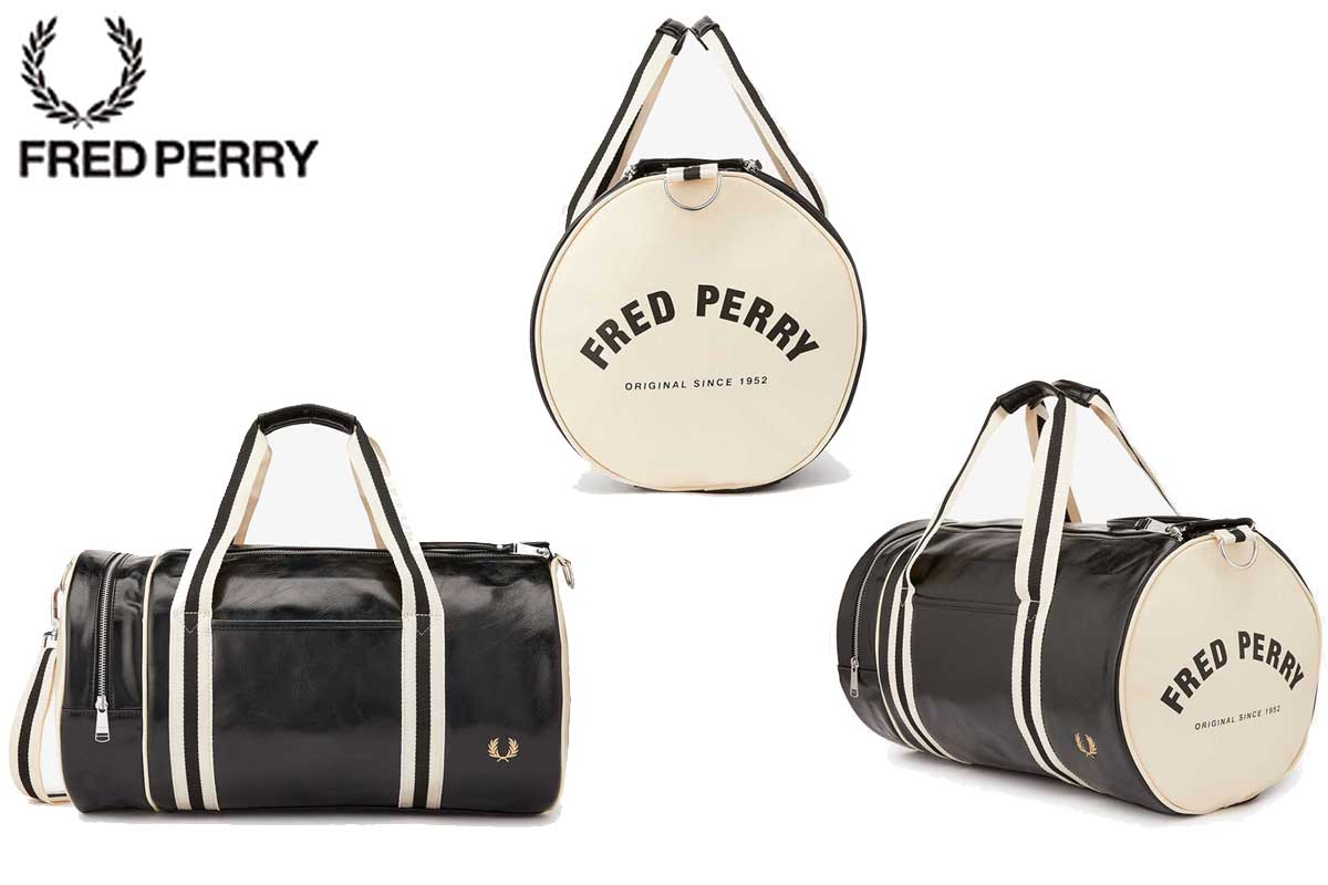 フレッドペリー バッグ FRED PERRY CLASSIC BARREL BAG L7220 D57(BLACK / ECRU) バレルバッグ ドラムバッグ ボストンバッグ