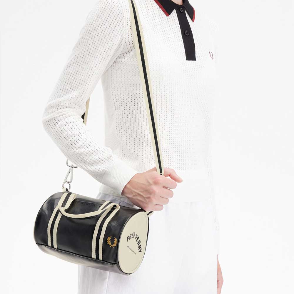 フレッドペリーバッグFREDPERRYClassicMiniBarrelBagL9256(D57:BLACK/ECRU)(R82:OXBLOOD/ECRU)(V11:ECRU/NIGHTGREEN)ショルダーボストンバッグ