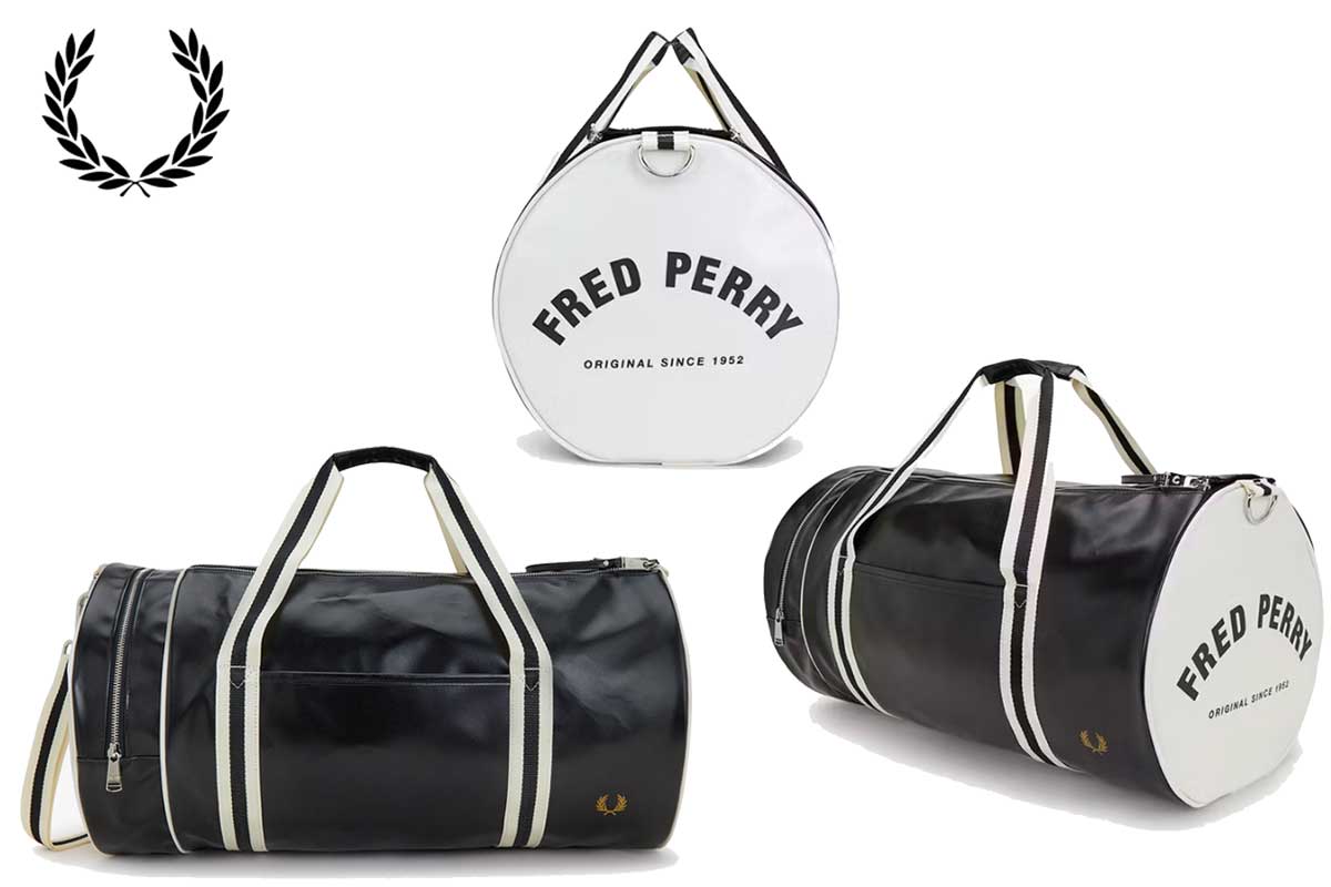 フレッドペリーバッグFREDPERRYCLASSICLARGEBARRELBAGL9266D57(BLACK/ECRU)ラージサイズバレルバッグドラムバッグボストンバッグ